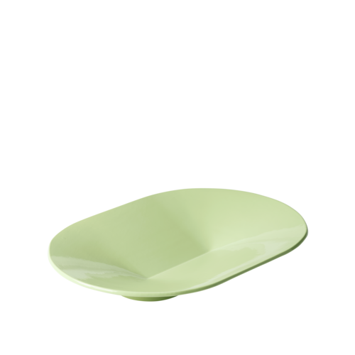 The Mere Bowl is a sculptural centerpiece, one that looks beautiful in a tablescape or space whether it is in use or not. Its characteristic shape is simple yet ingenious, as a line down its middle folds out to the sides forming a bowl. Elevated by a discrete foot, it looks as if floating. Manufactured in tactile ceramic stoneware, it has been coated in a high-gloss glaze that enhances the shadows that form along Mere Bowl’s fold. This surface treatment makes the bowl food safe. 